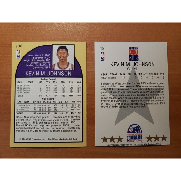 (2) 1990-1991 NBA Hoops Kevin Johnson #238 & #19 All Star - From a Fresh Pack - Picture 2 of 2